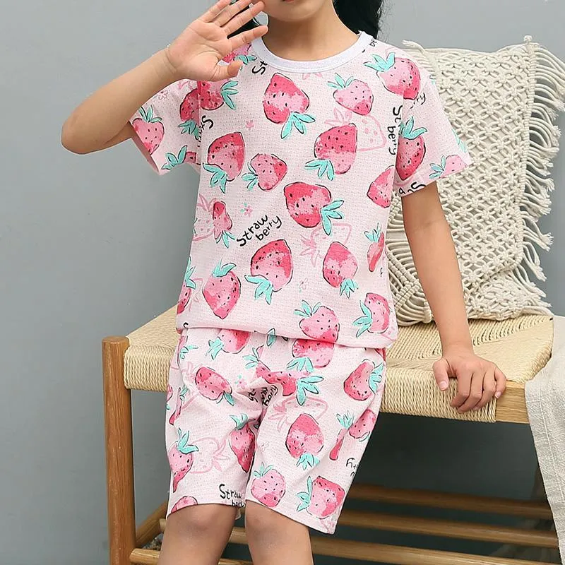 2-piece Strawberry Pattern Pajamas Sets for Toddler Girl