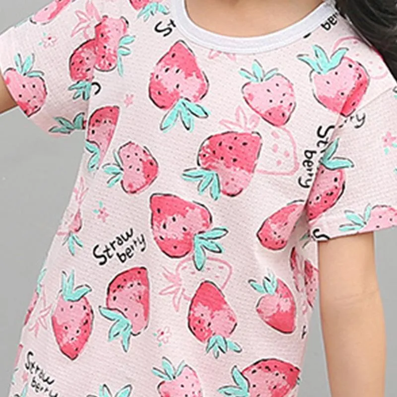 2-piece Strawberry Pattern Pajamas Sets for Toddler Girl