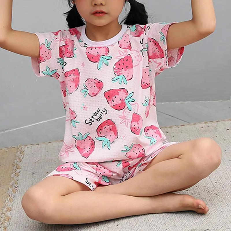 2-piece Strawberry Pattern Pajamas Sets for Toddler Girl