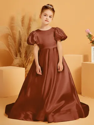 A-Line Pleated Satin Flower Girl Dress Terracotta