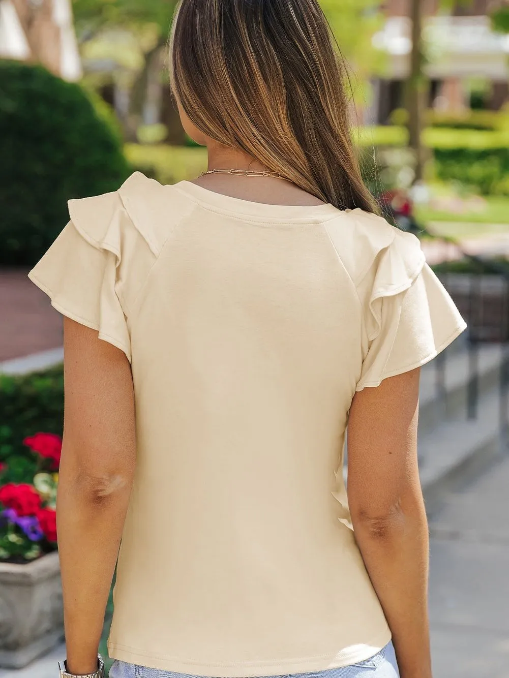 Apricot Tiered Ruffle Sleeve T-Shirt with Chic Style