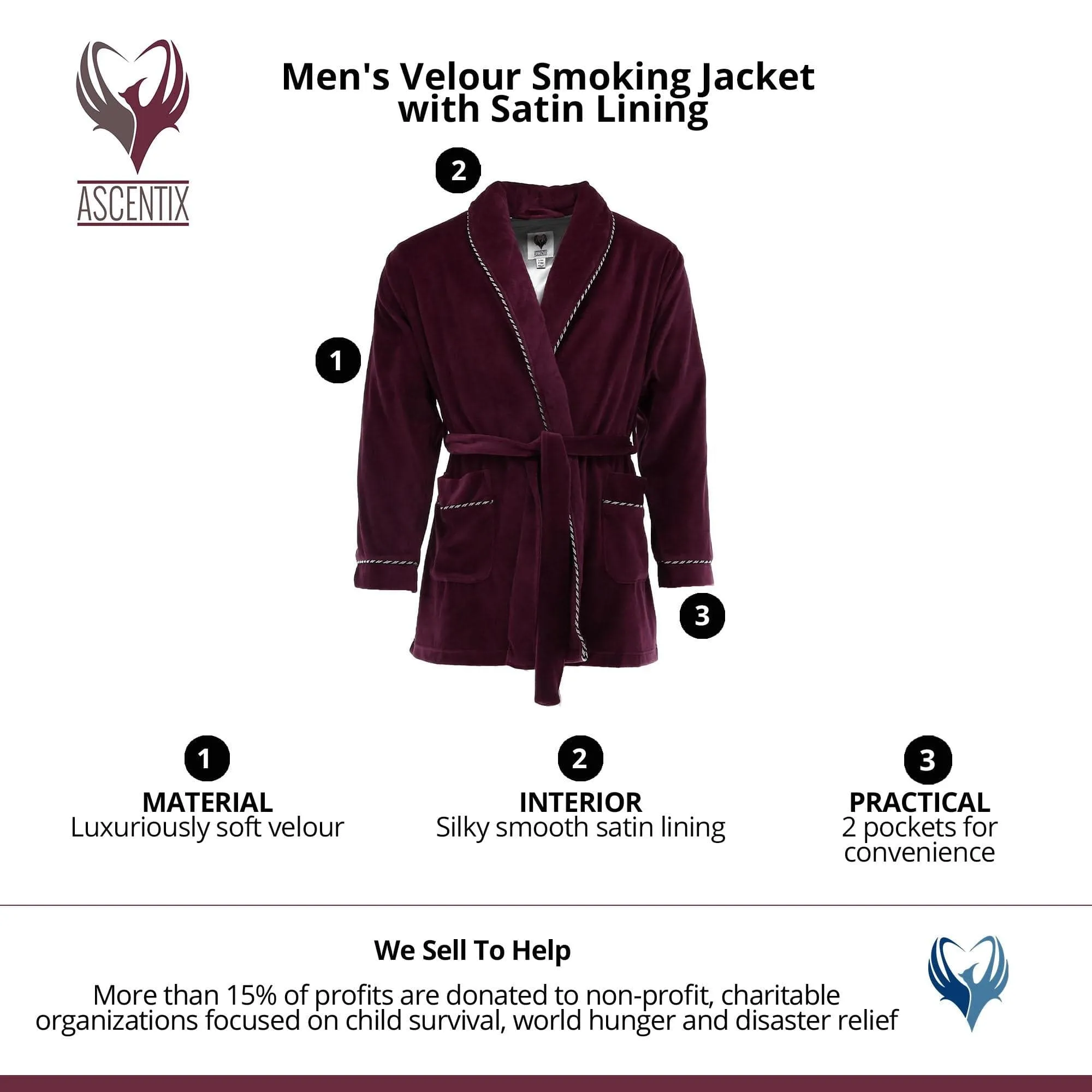 Ascentix Men's Velour Smoking Jacket with Satin Lining