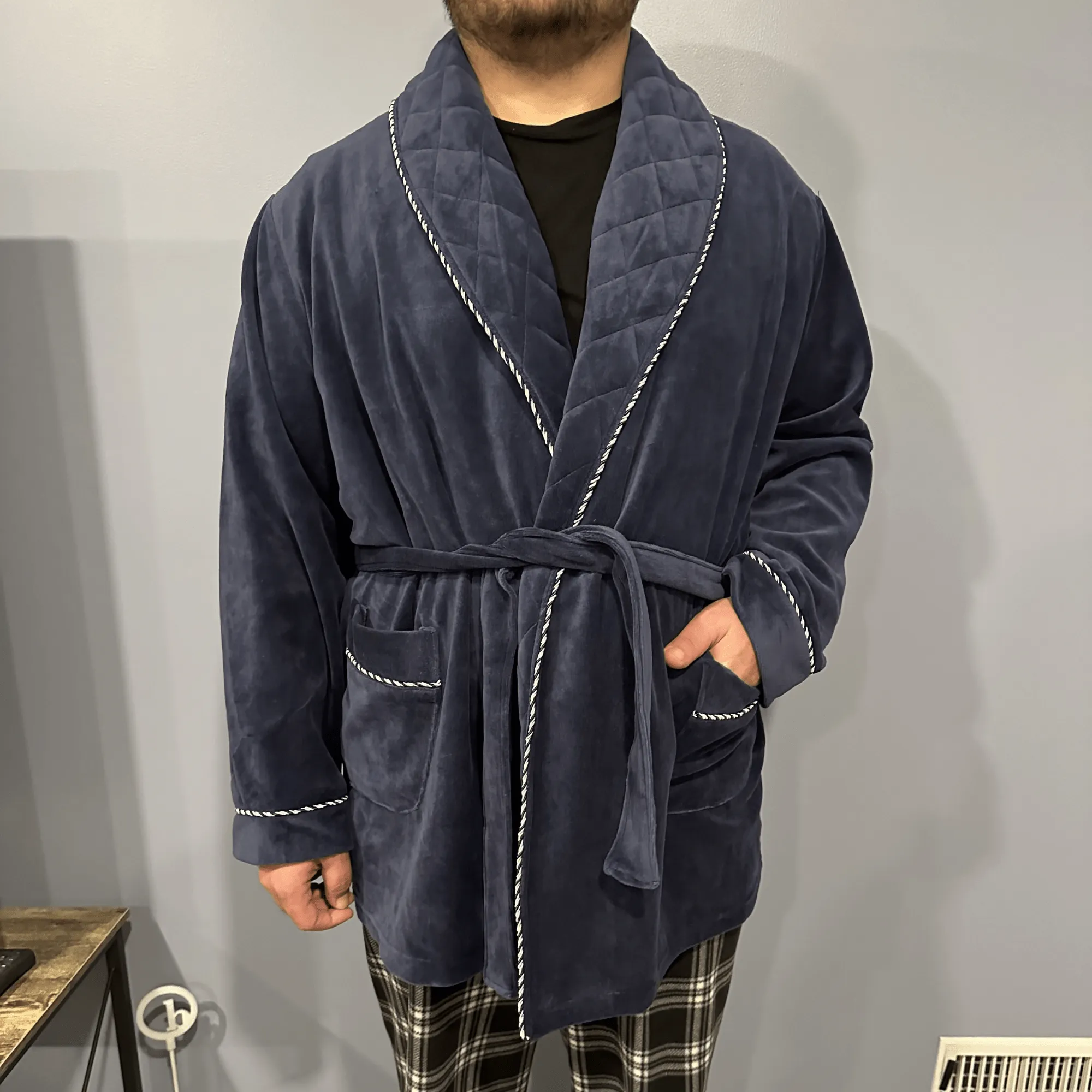 Ascentix Men's Velour Smoking Jacket with Satin Lining