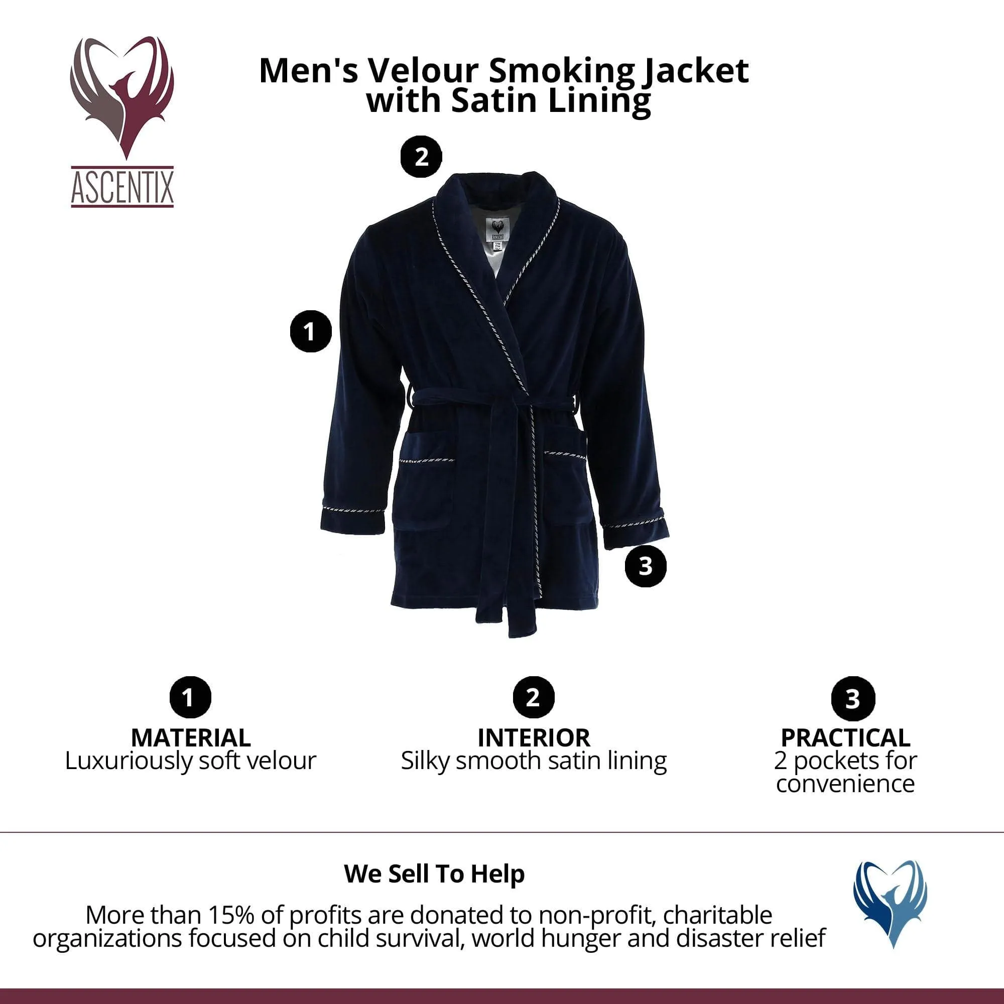 Ascentix Men's Velour Smoking Jacket with Satin Lining