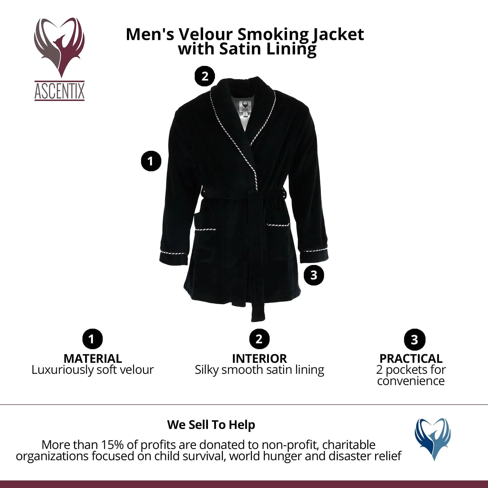 Ascentix Men's Velour Smoking Jacket with Satin Lining