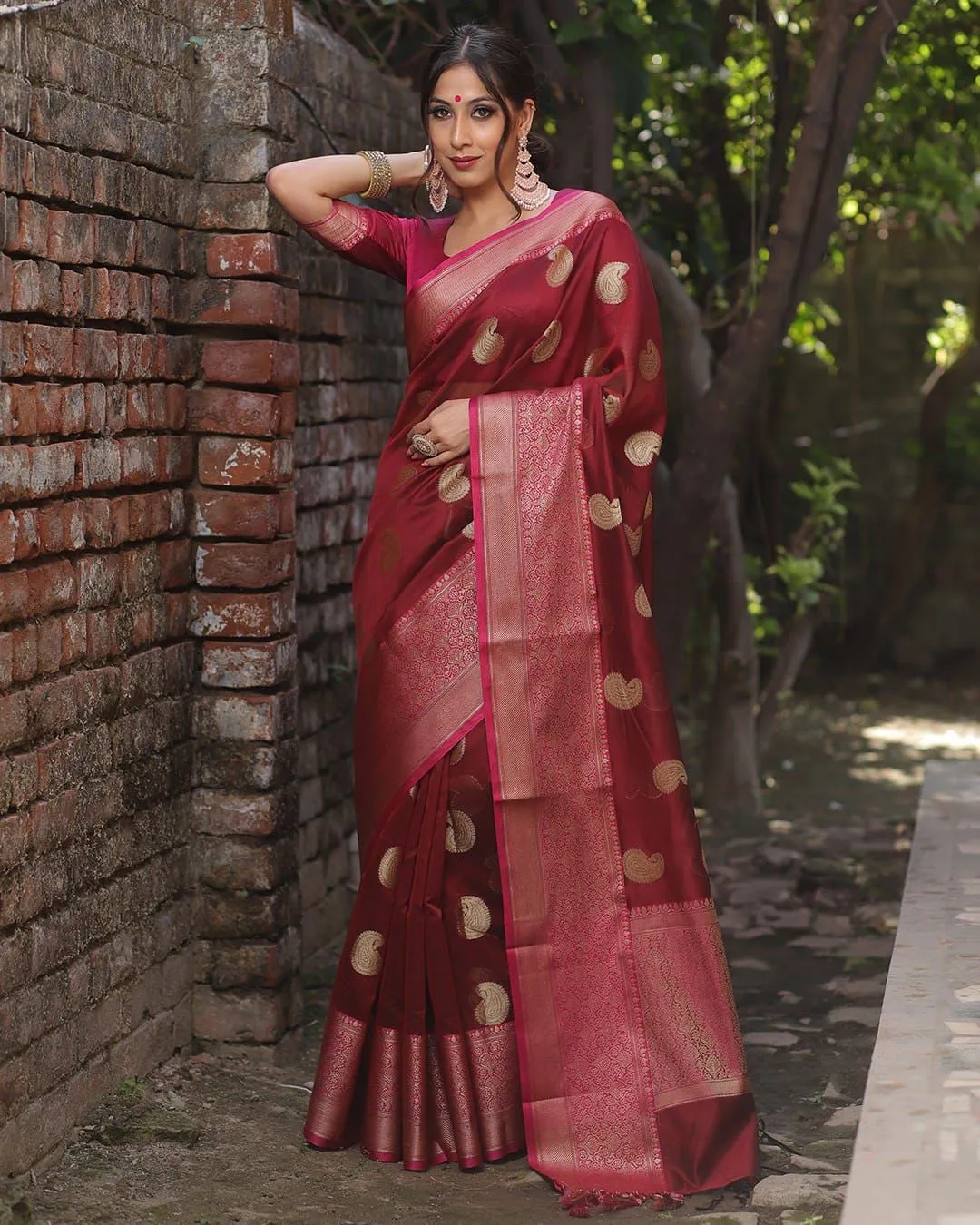 Attractive Wine Soft Silk Saree With Precious Blouse Piece