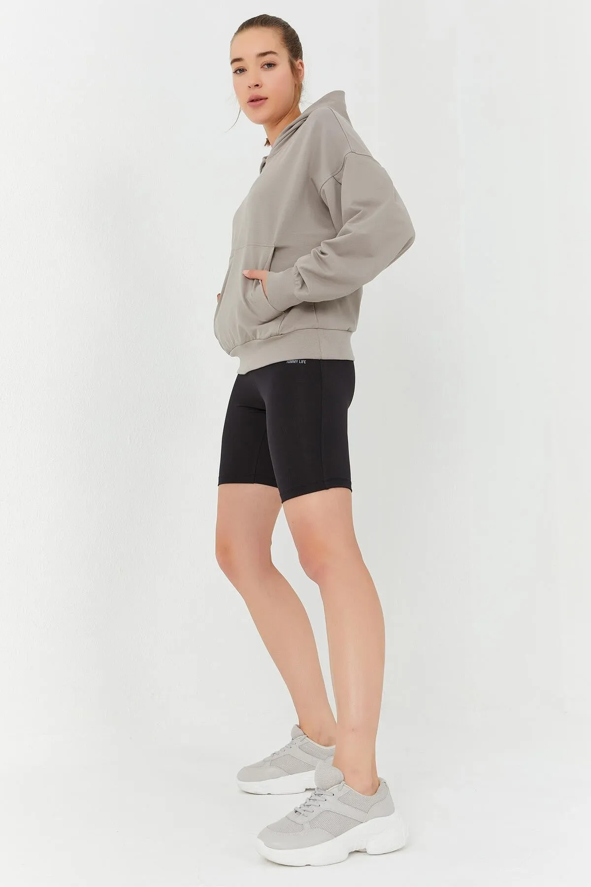 balon kol kapüşonlu kadin oversize sweatshirt - 97156