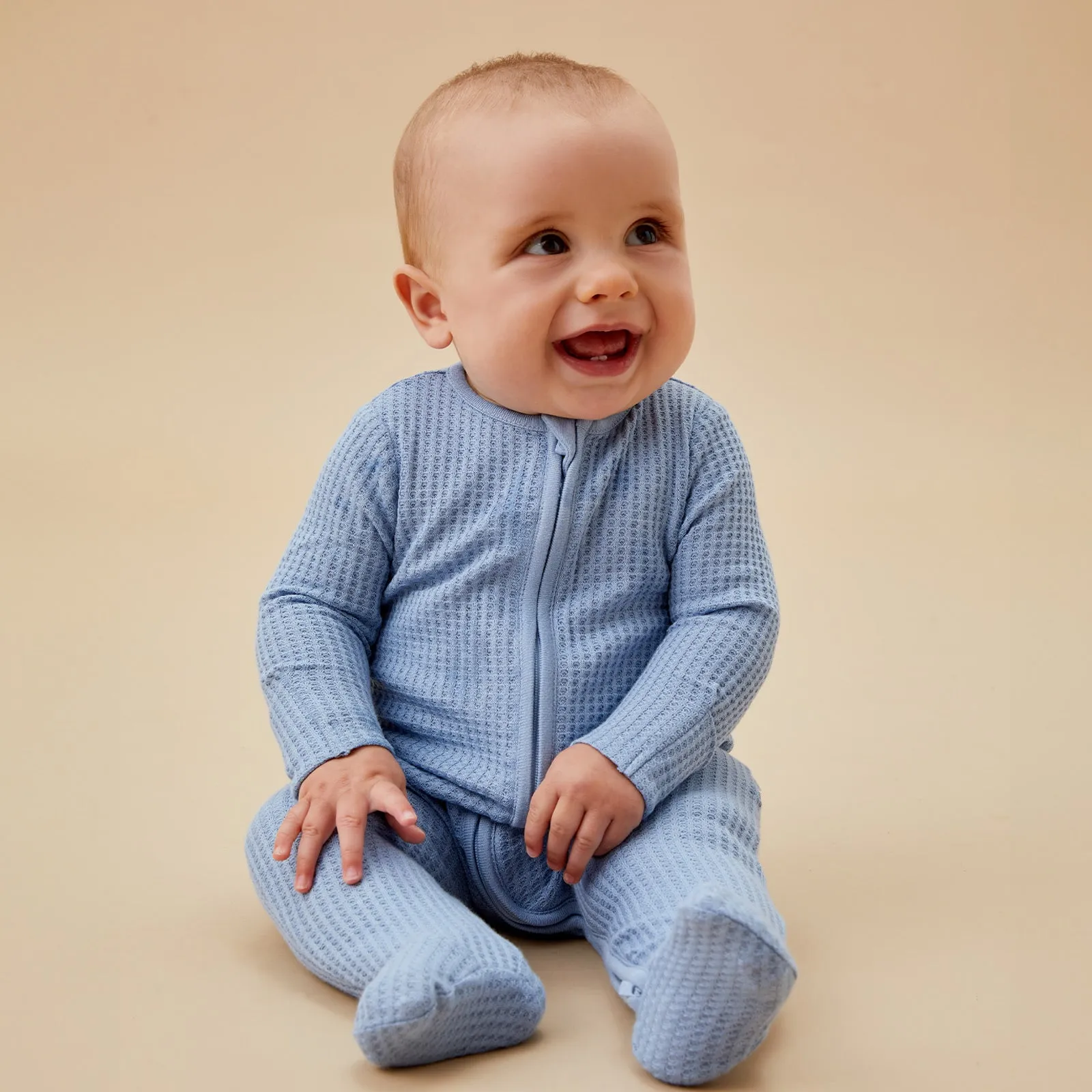 Bear Print & Waffle Clever Zip Baby Pajamas 2 Pack