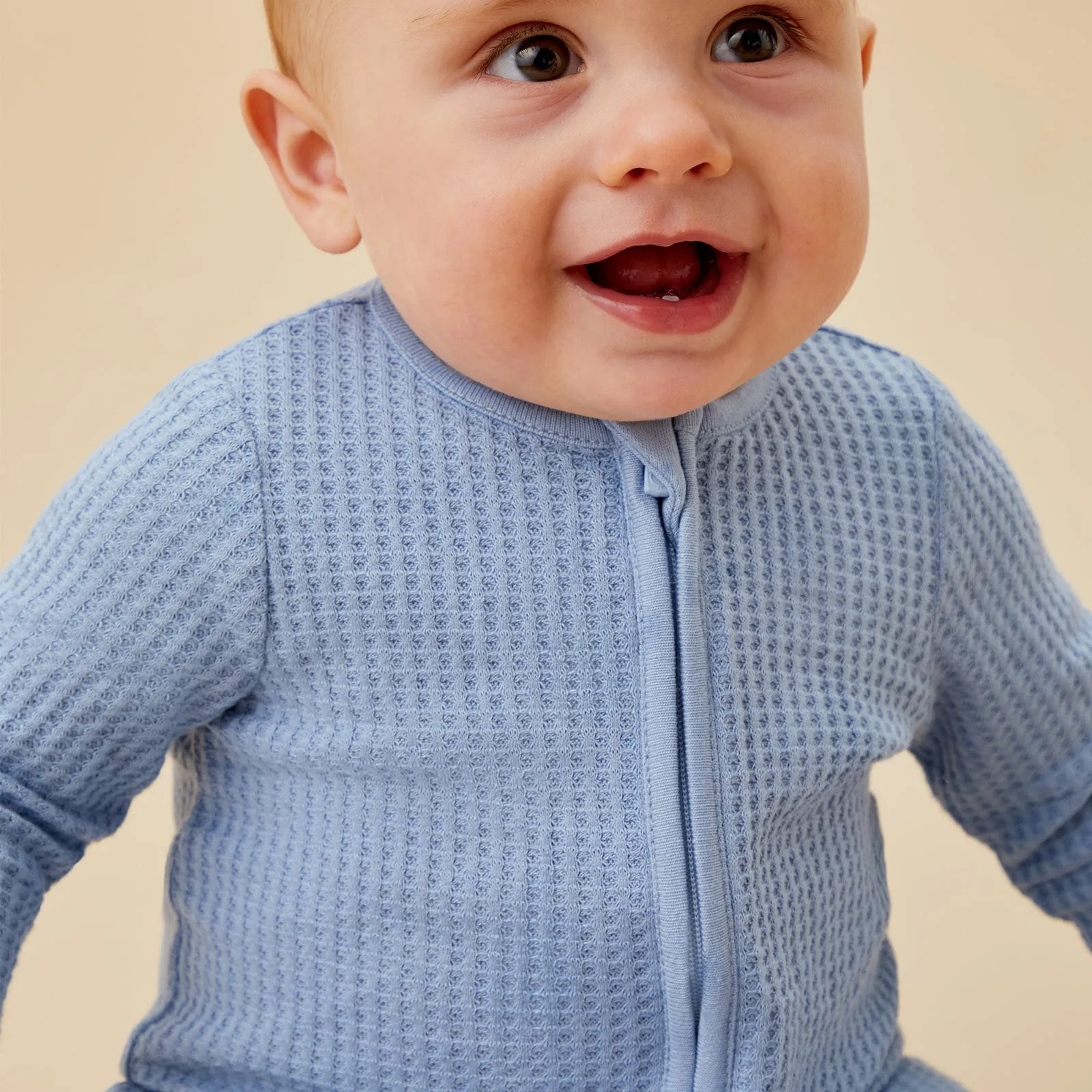 Bear Print & Waffle Clever Zip Baby Pajamas 2 Pack