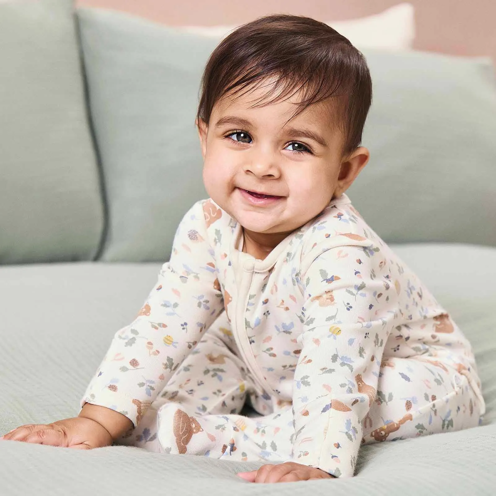 Bear Print & Waffle Clever Zip Baby Pajamas 2 Pack