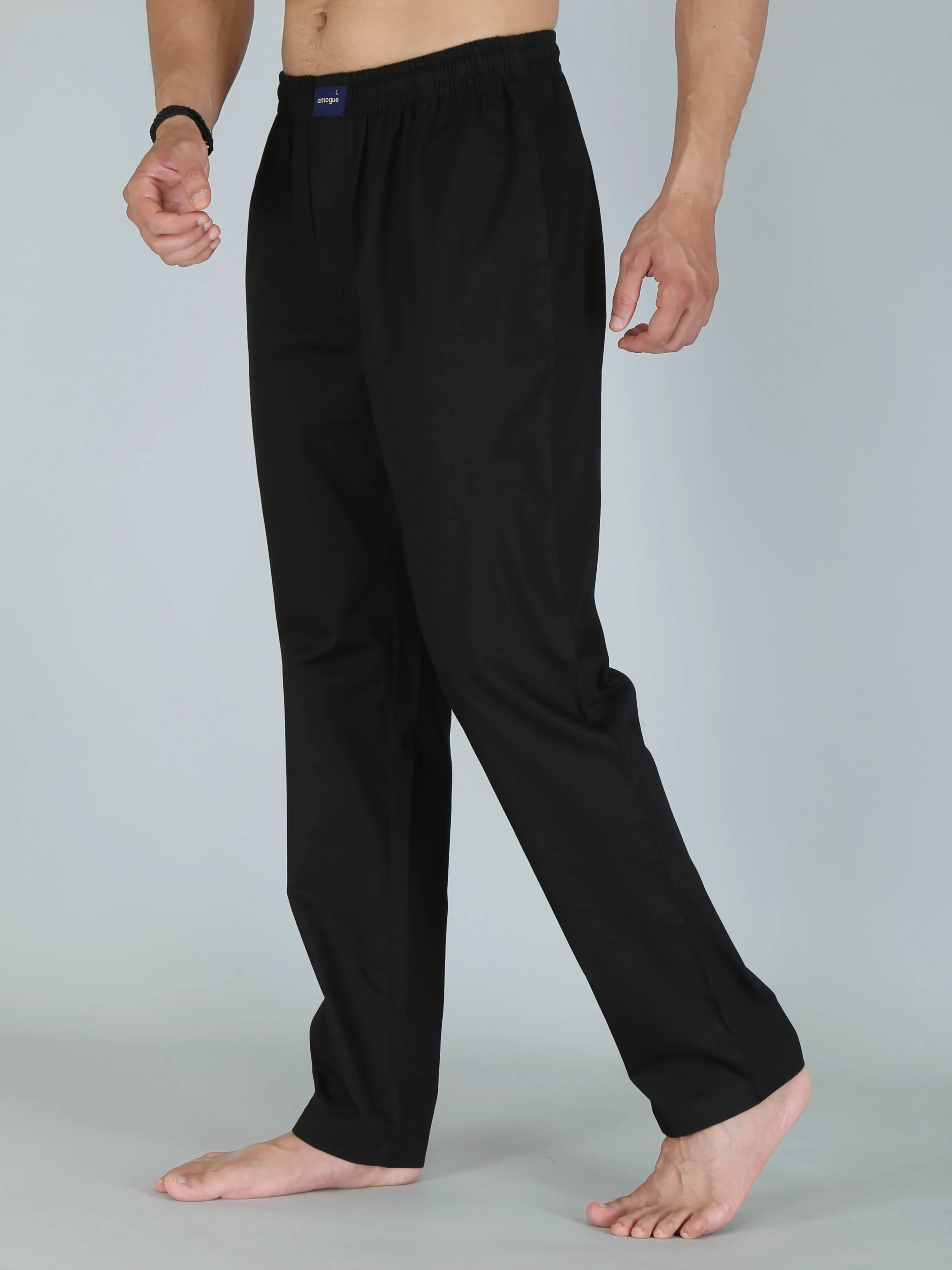 Black Solid Pure Cotton Pajamas For Men