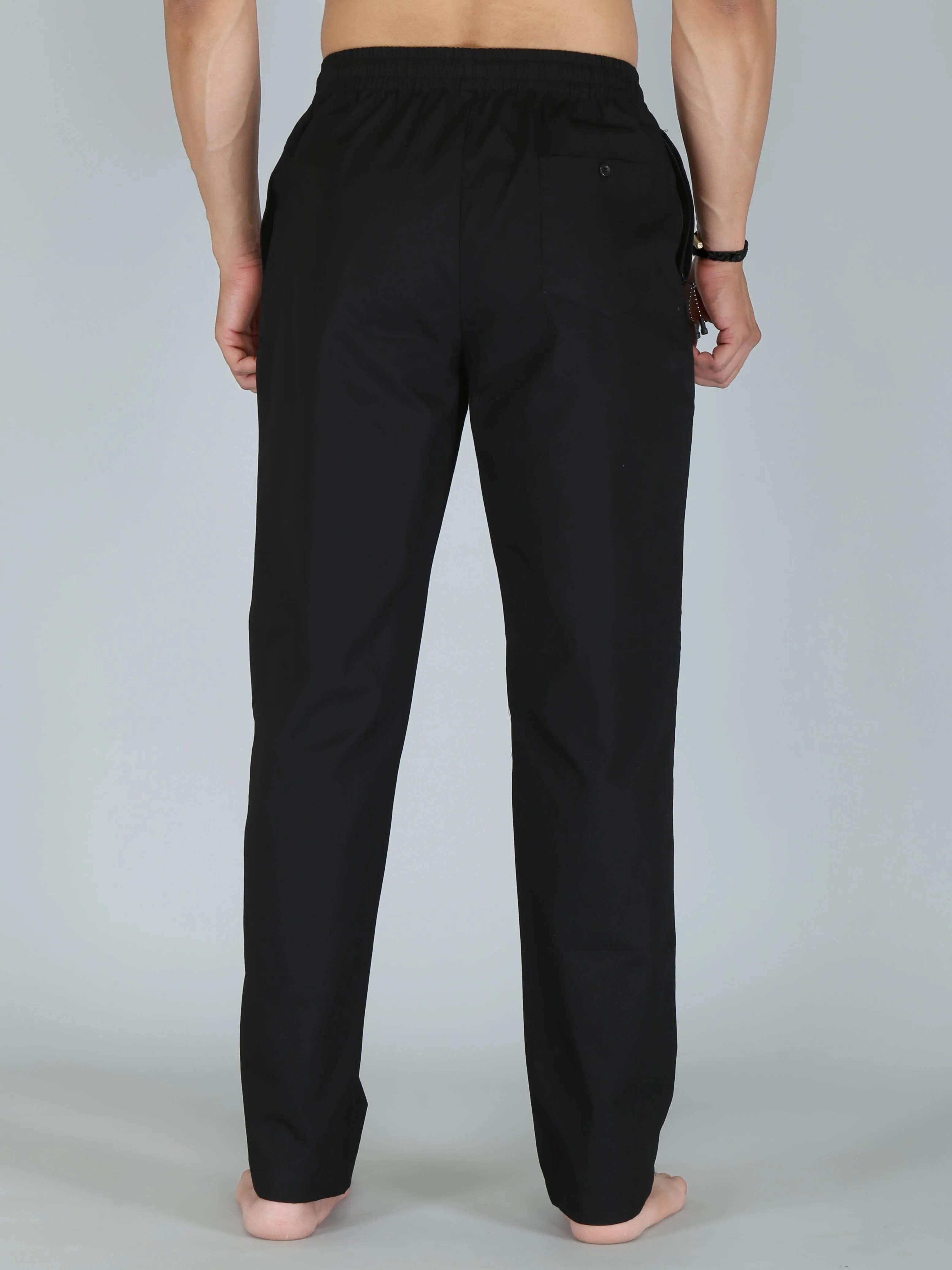 Black Solid Pure Cotton Pajamas For Men