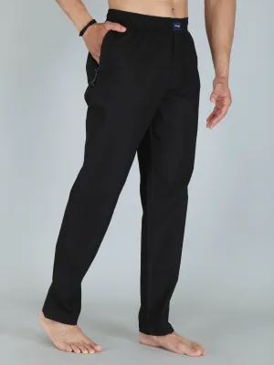 Black Solid Pure Cotton Pajamas For Men