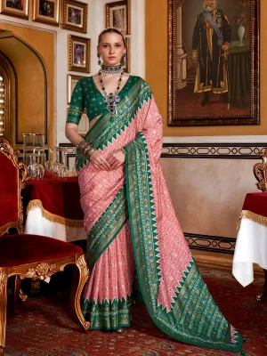Blazing Peach Silk Saree with Traditional Patola Design