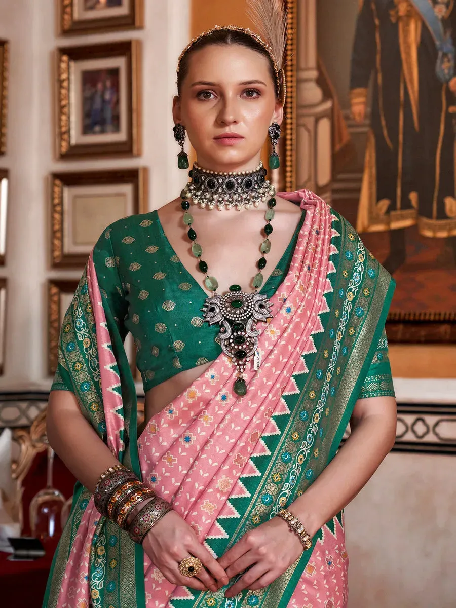 Blazing Peach Silk Saree with Traditional Patola Design