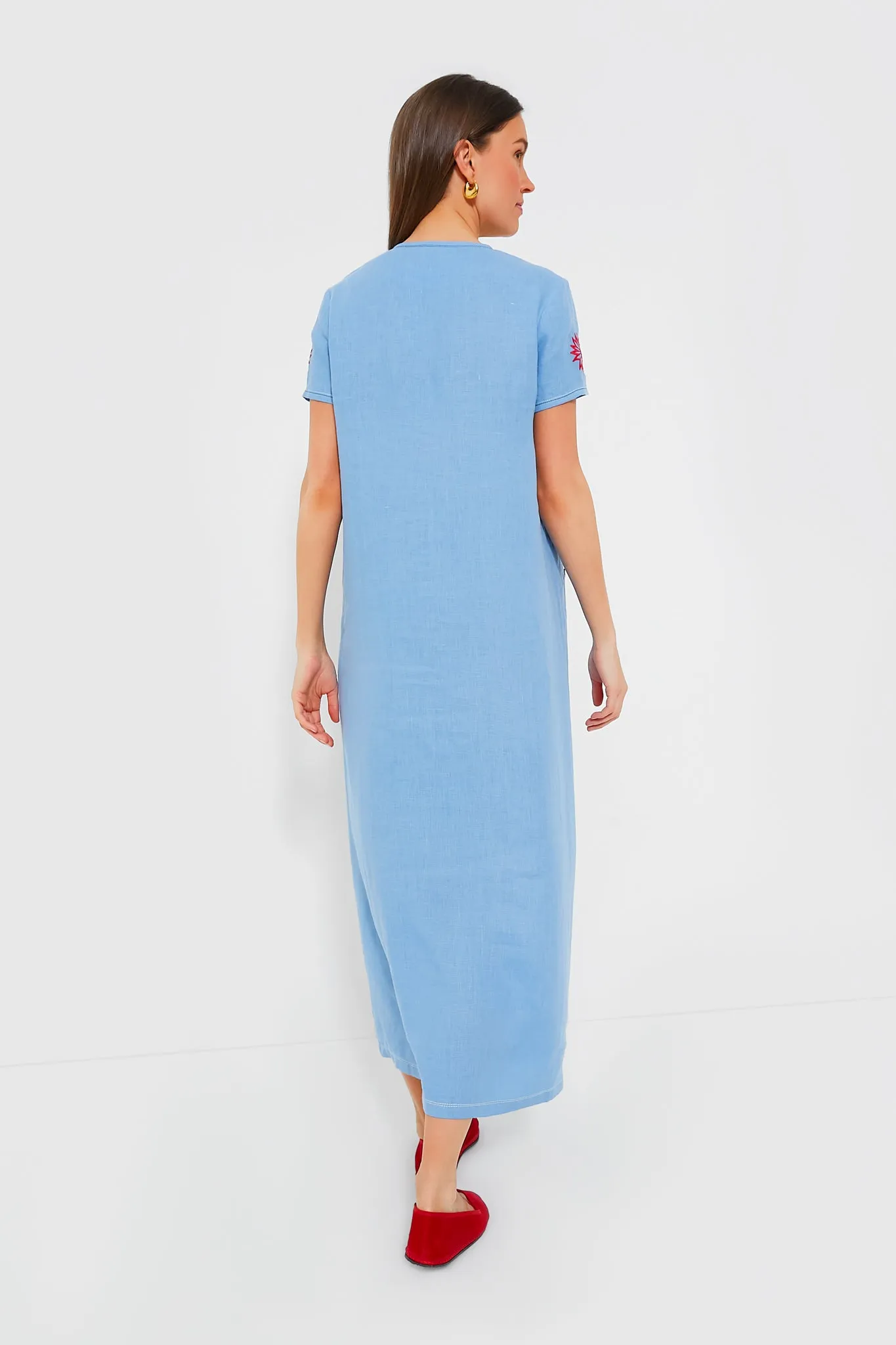 Blue Petra Embroidered Linen Maxi Dress