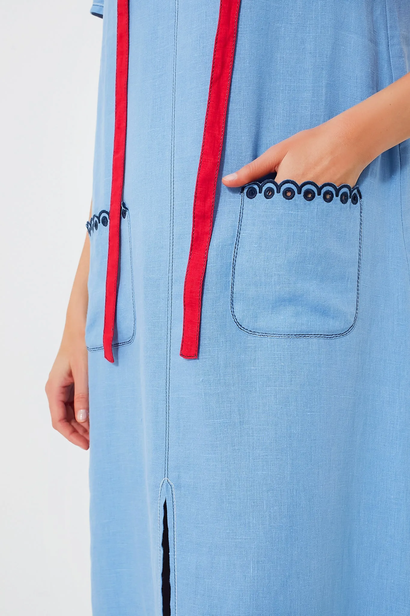 Blue Petra Embroidered Linen Maxi Dress