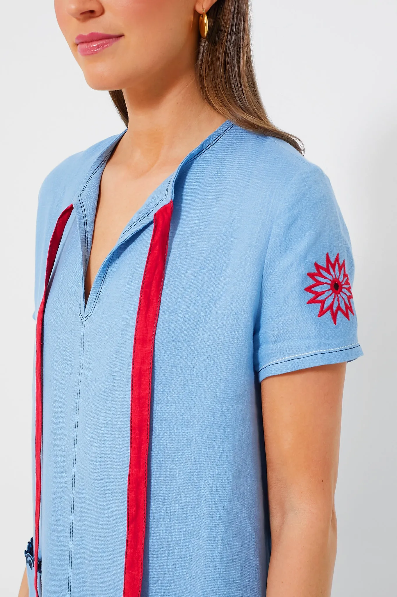 Blue Petra Embroidered Linen Maxi Dress