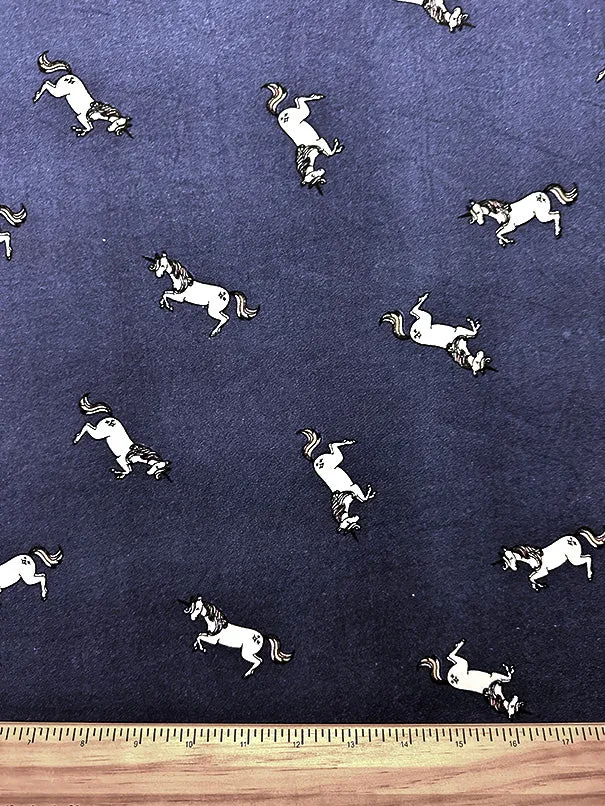 Blue Unicorn Print Double Brushed Jersey Knit Fabric