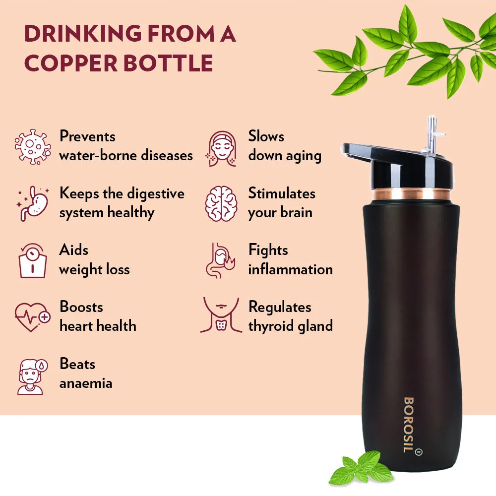 Borosil Sipper Copper Bottle, Brown, 750 ml