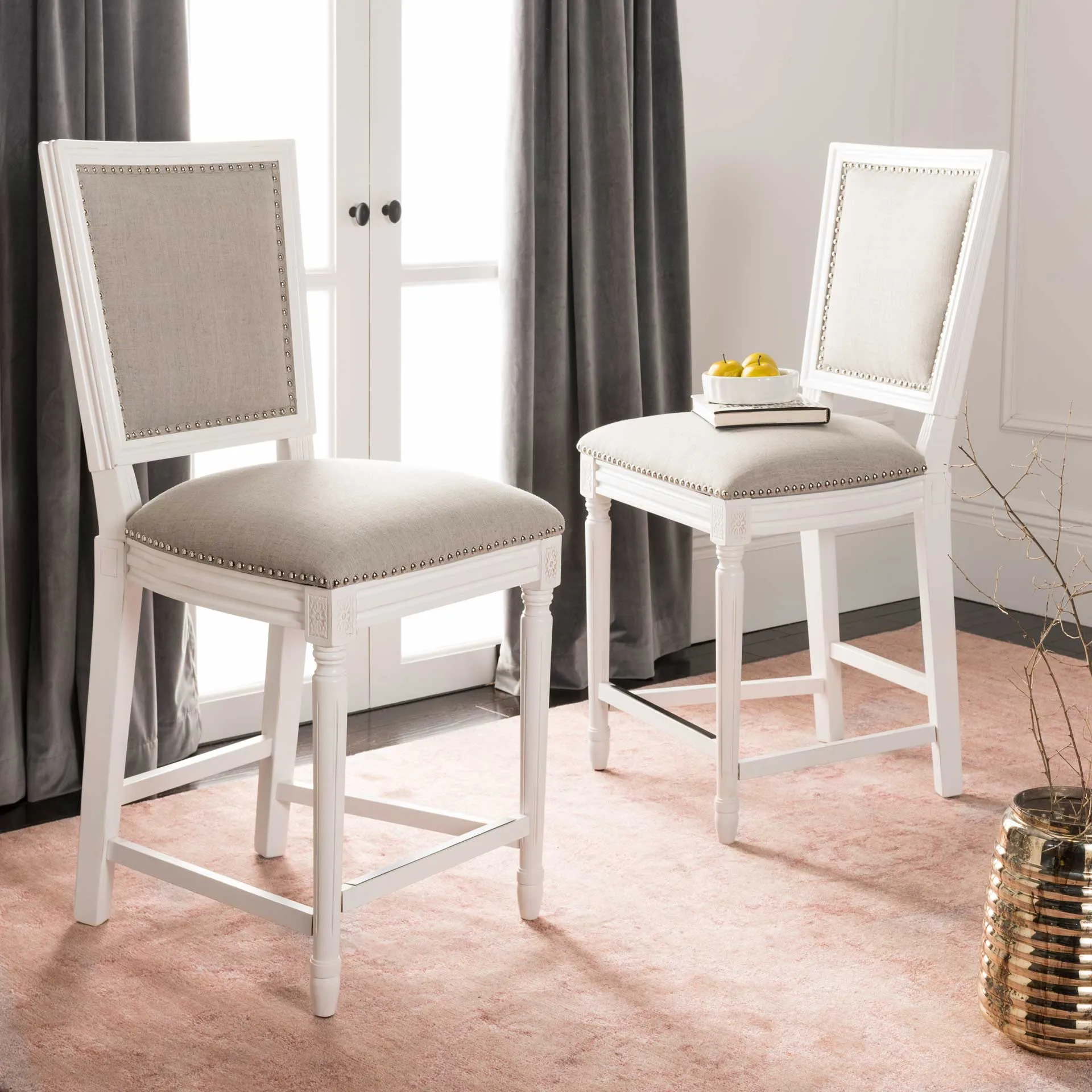 Burst Rectangle Bar Stool Light Gray/Cream/Distressed White (Set of 2)