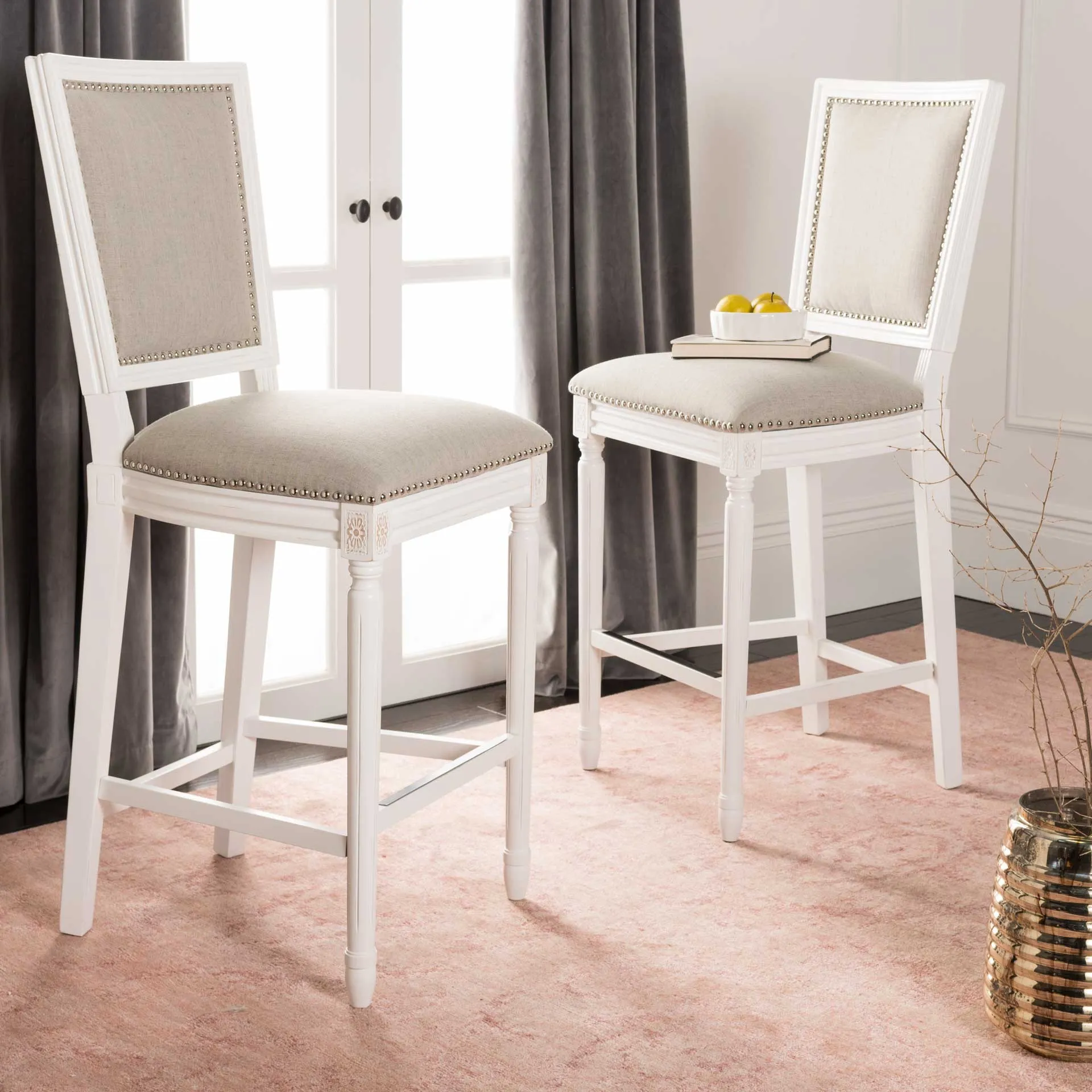 Burst Rectangle Bar Stool Light Gray/Cream/Distressed White (Set of 2)