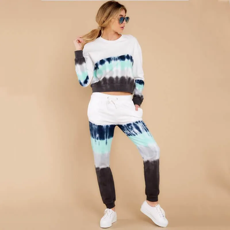 Casual Color Block Loose High Waist Long Sleeve Strap Two Pieces Set