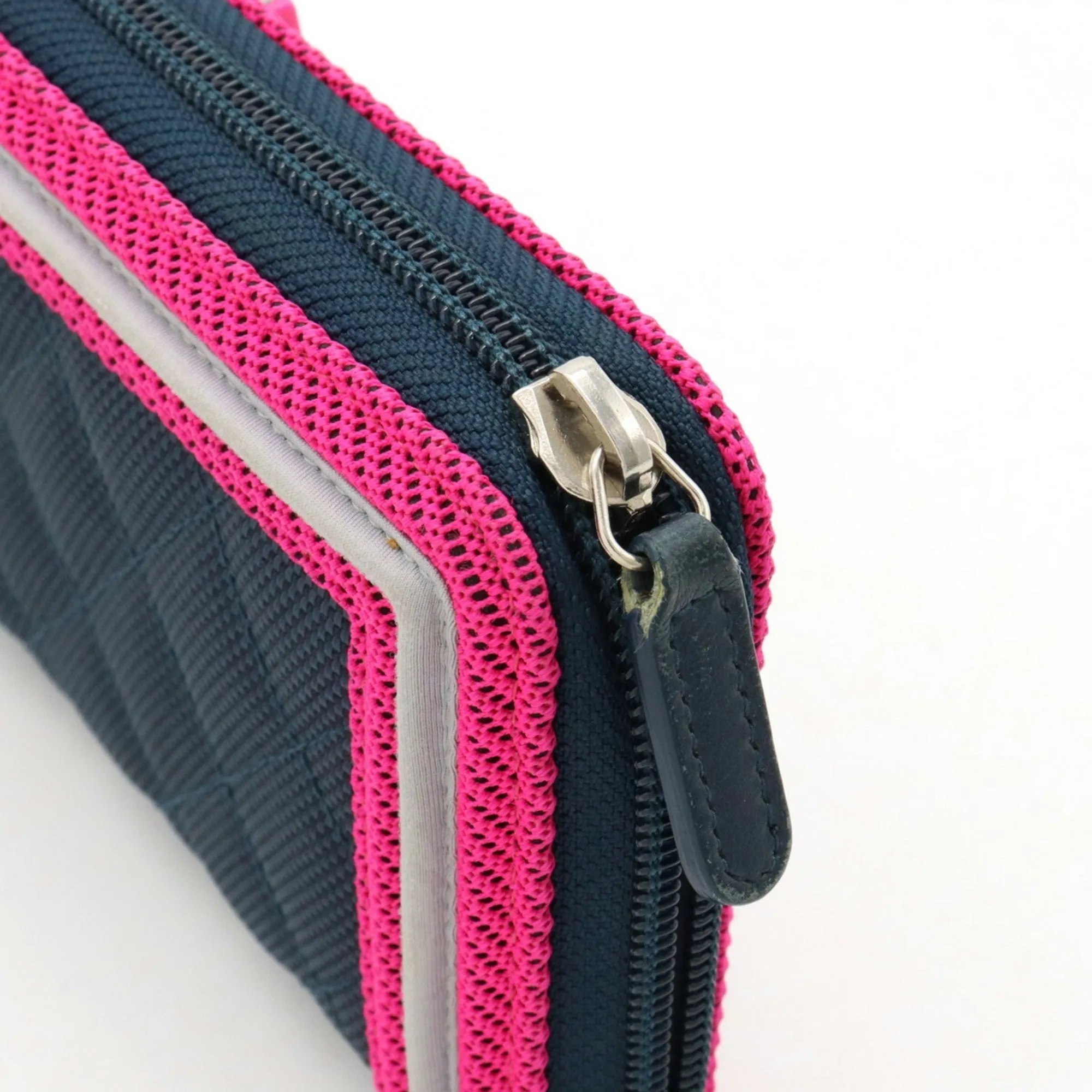Chanel Boy  Matelasse Coco Mark Round Long Wallet Canvas Navy Pink Light Gray