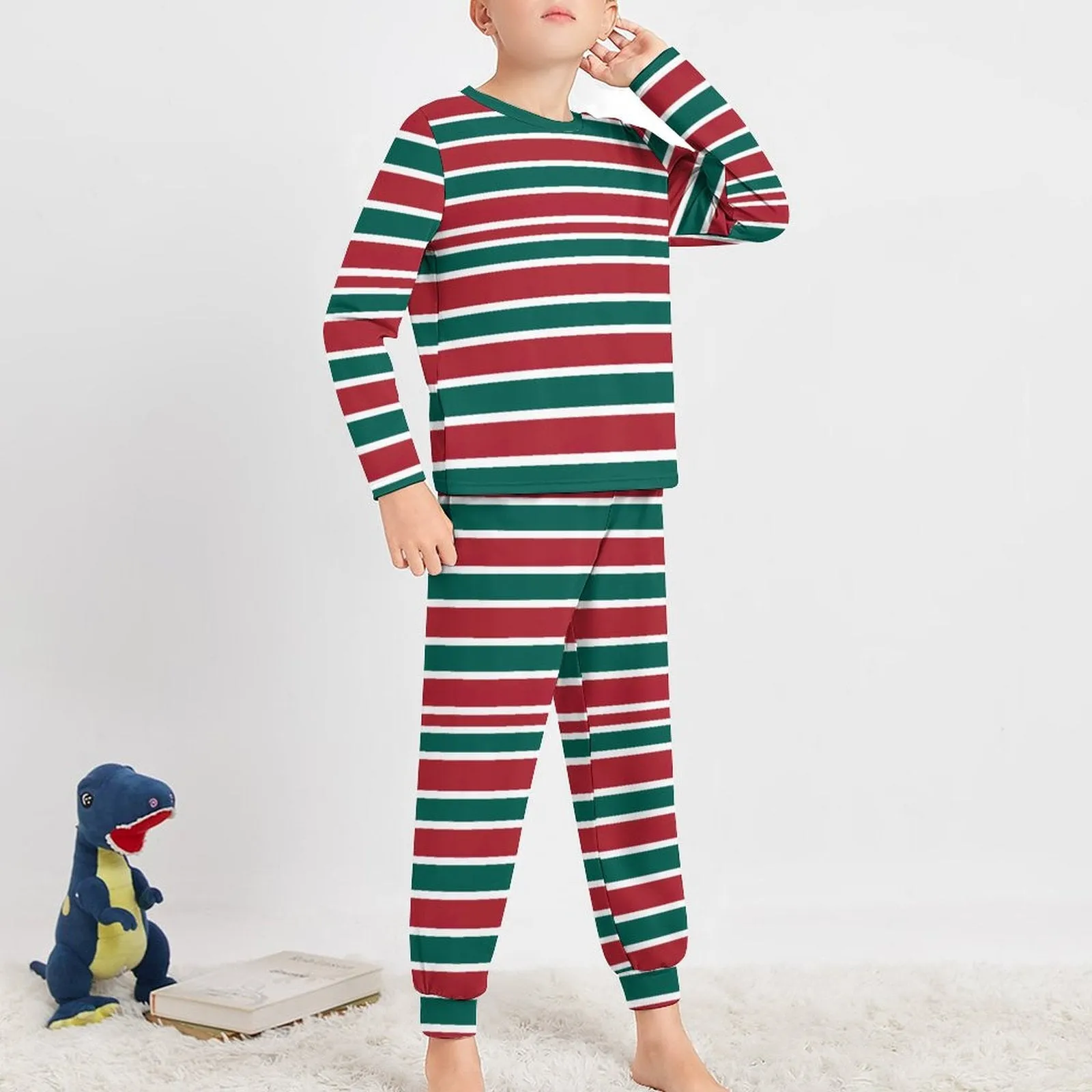 Christmas Striped Pajamas, Long Sleeve Pajama Set for Boys  (All-Over Printing), Holiday Pajamas