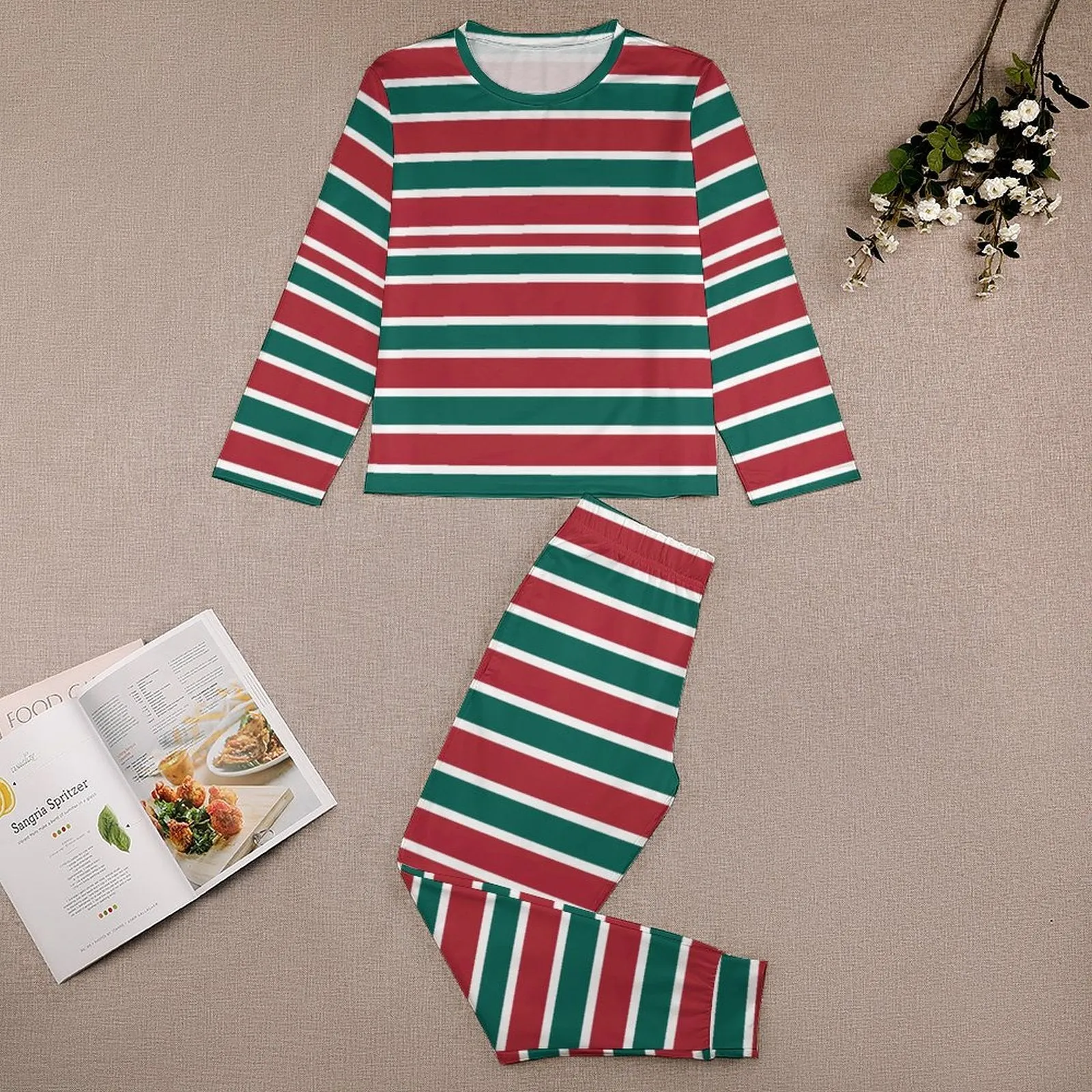 Christmas Striped Pajamas, Long Sleeve Pajama Set for Boys  (All-Over Printing), Holiday Pajamas