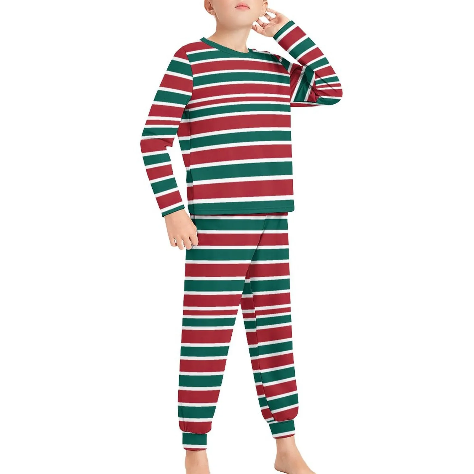 Christmas Striped Pajamas, Long Sleeve Pajama Set for Boys  (All-Over Printing), Holiday Pajamas