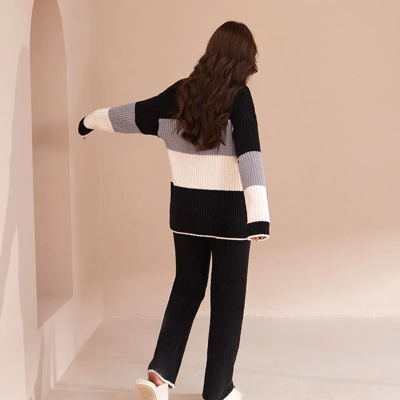 Contrast Color Long winter Pajama Set