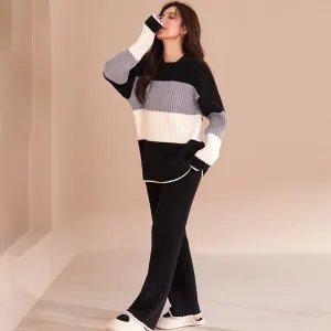Contrast Color Long winter Pajama Set