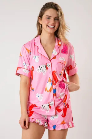 Cute Puppy Short Sleeve Print Knit Pajama Short Set