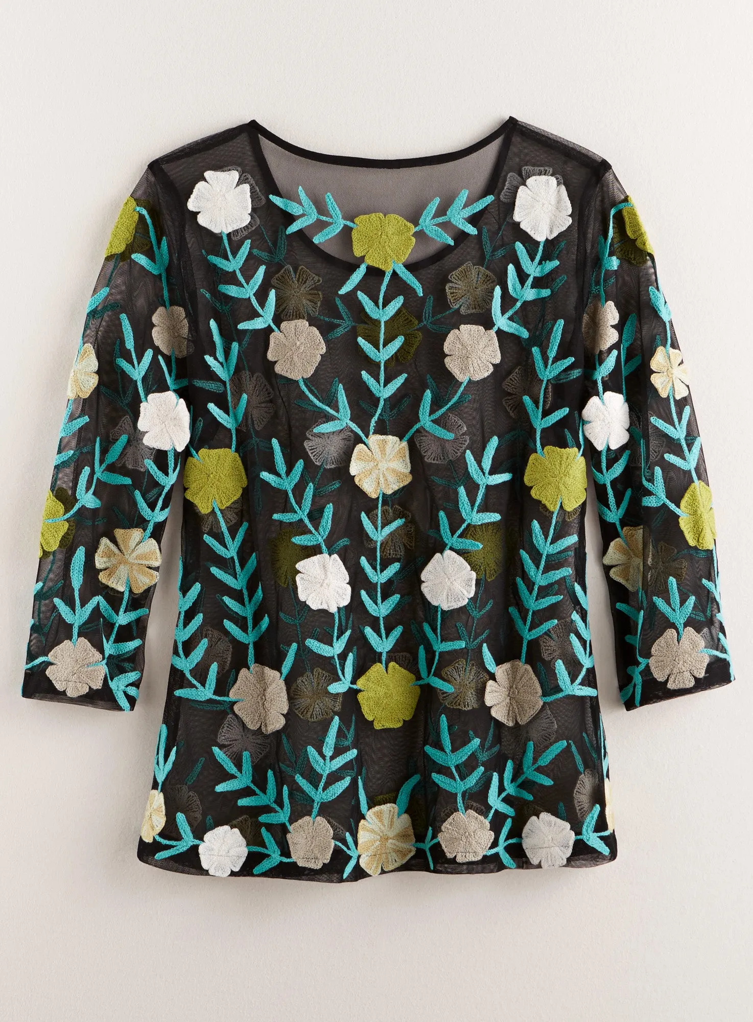 Embroidered Blooms Sheer Tunic