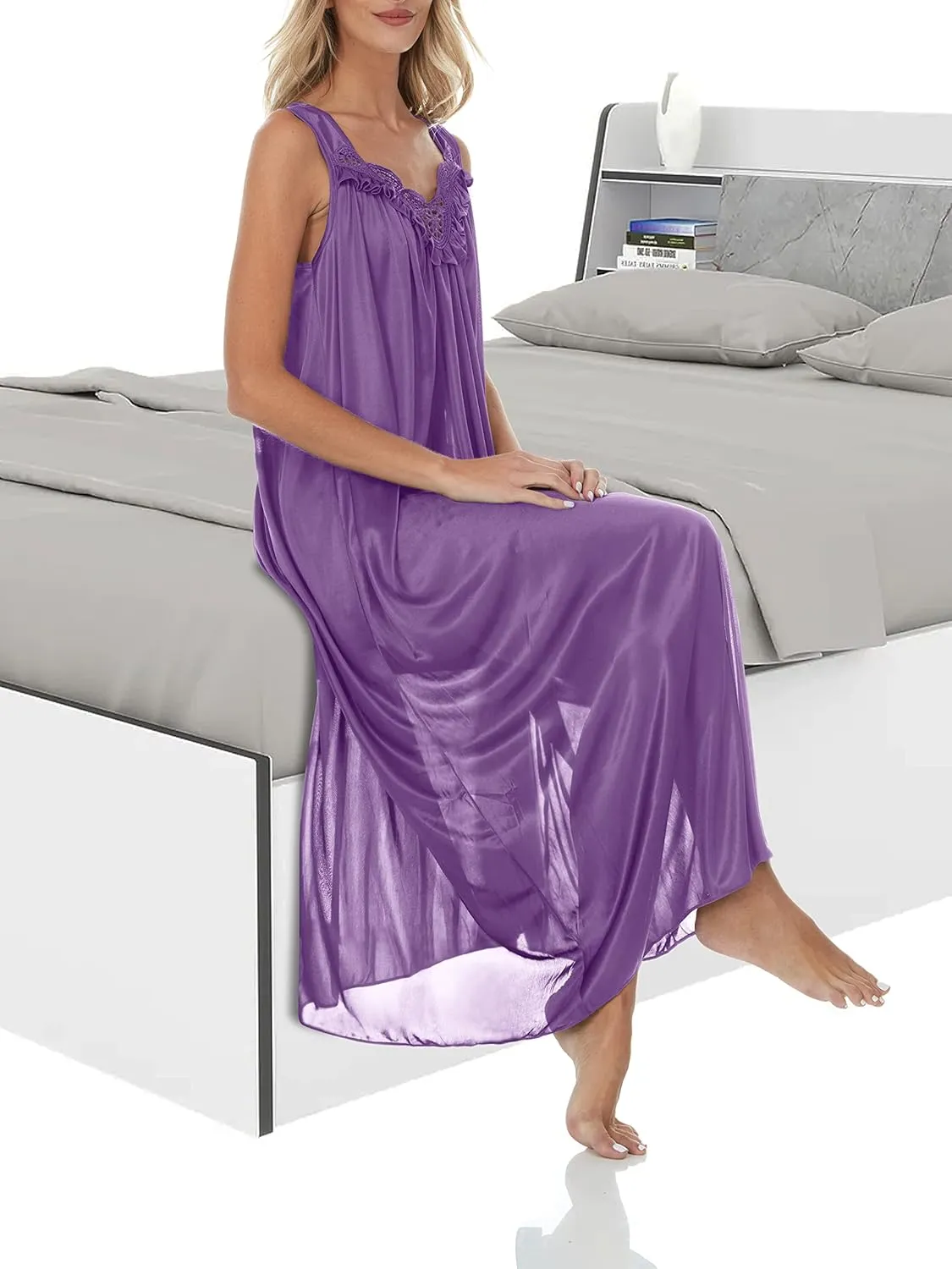 Ezi Satin Silk Nightgown For Women - Soft & Breathable Womens Sleepwear- Sexy Short Sleeves Womens Sleepwear, M - Plus Size