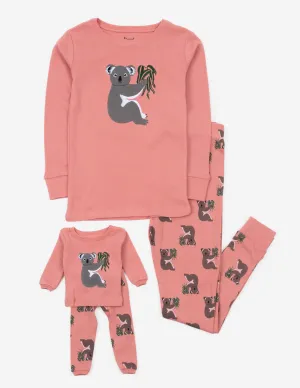 Girl and Doll Matching Pink Koala Pajamas