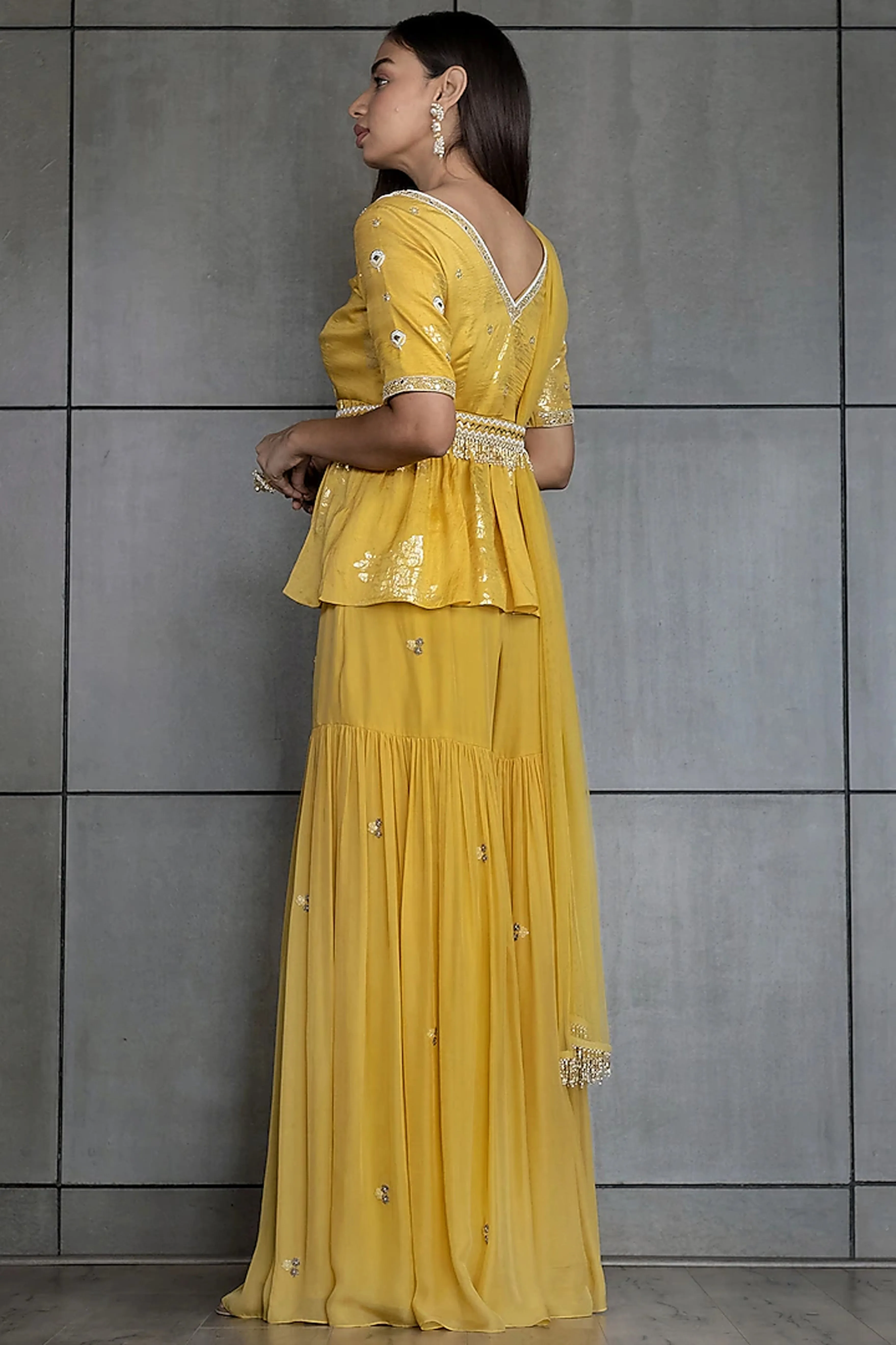 Golden Yellow Embroidered Sharara Set