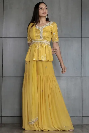 Golden Yellow Embroidered Sharara Set