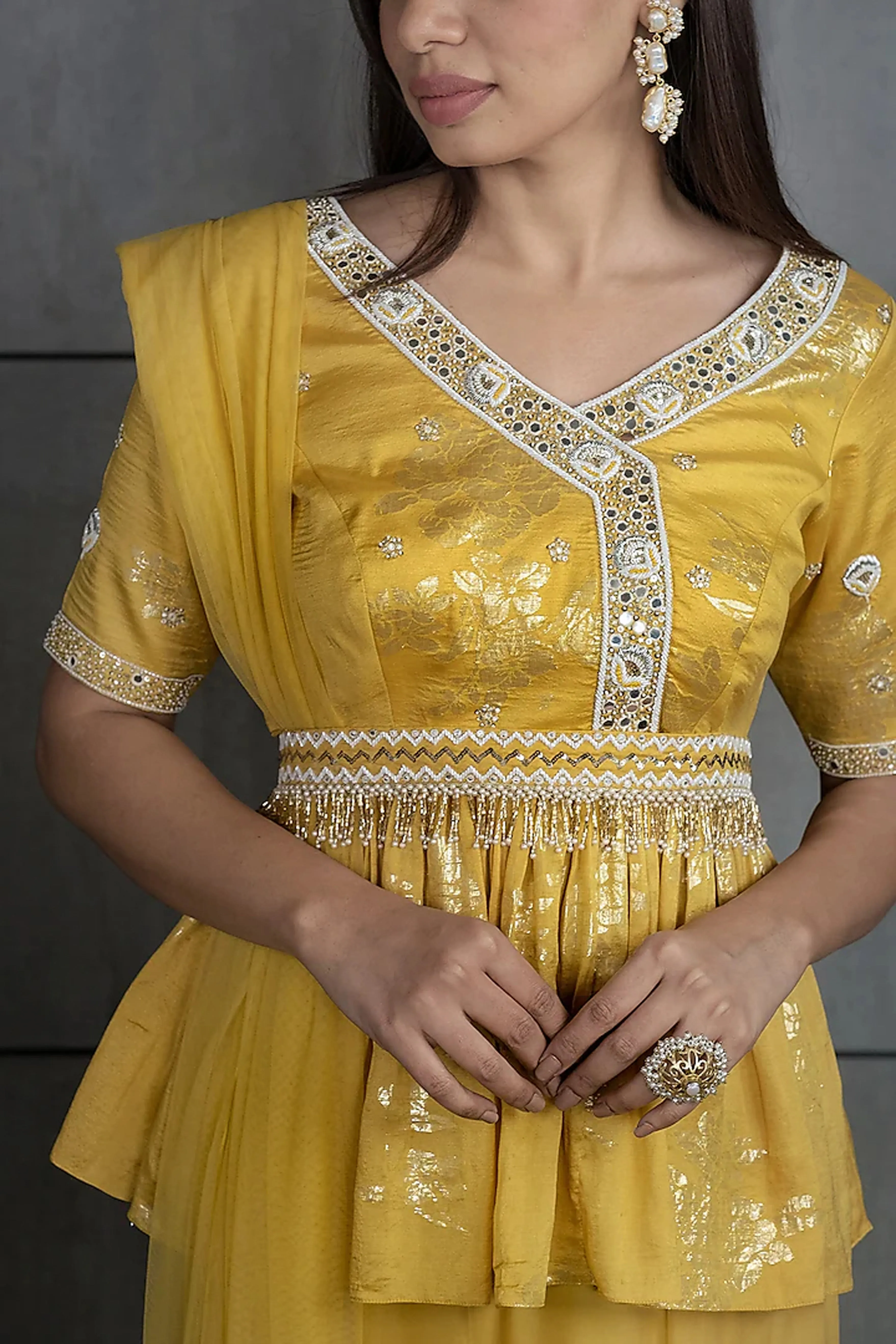 Golden Yellow Embroidered Sharara Set