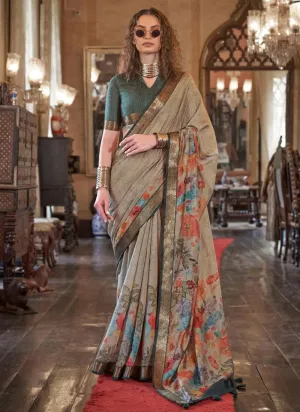 Graceful Grey Contemporary  Printed Viscos Soft Silk Saree