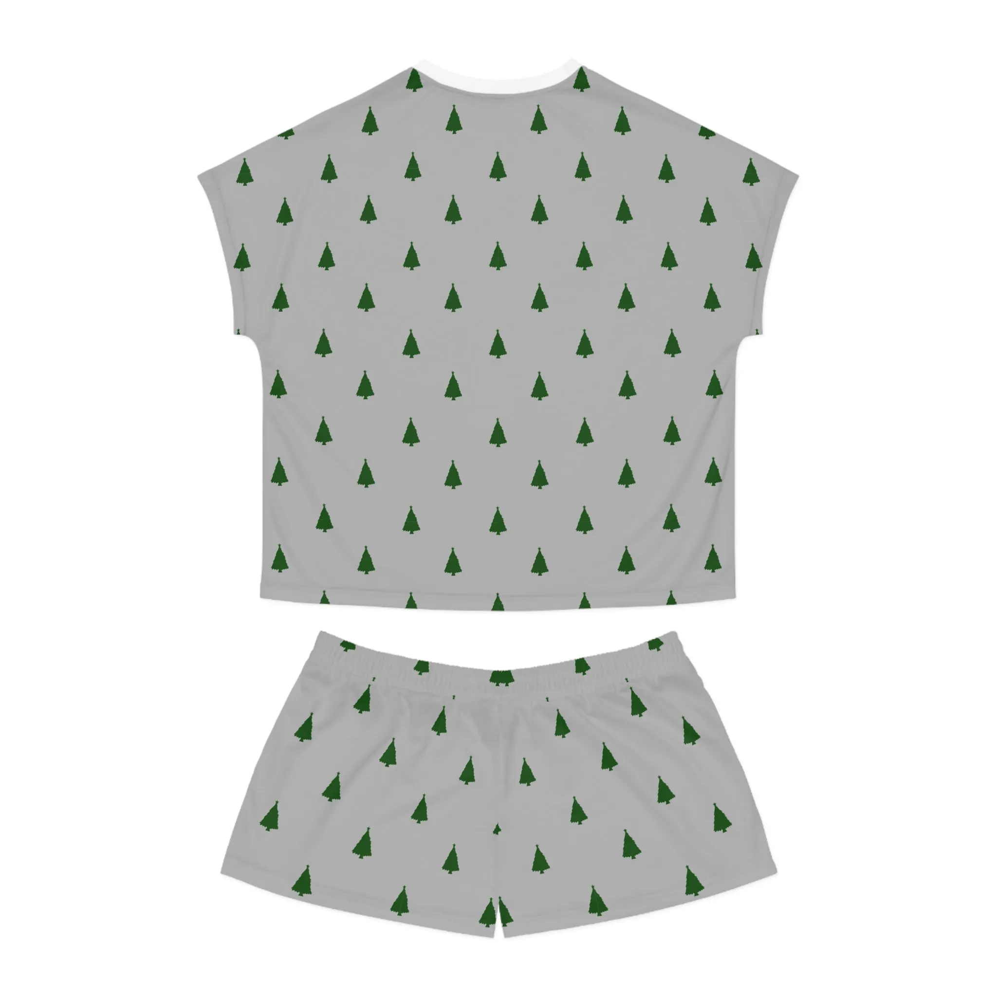 Grey Christmas Tree Pajama Set for Women - Minimalist Two-Piece Holiday Sleepwear - Cozy Winter Gift Idea