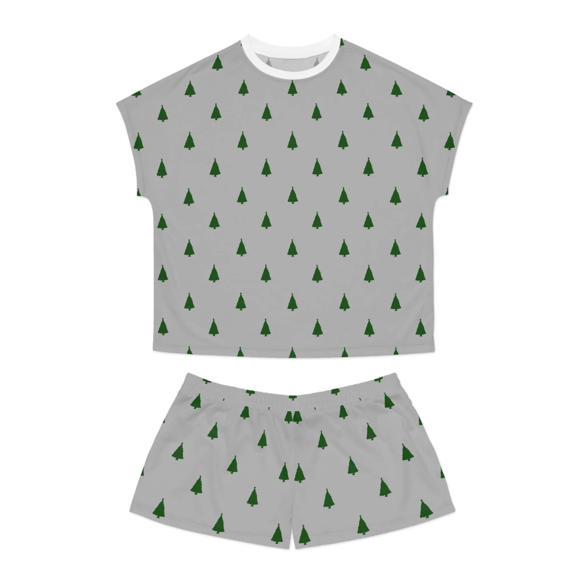 Grey Christmas Tree Pajama Set for Women - Minimalist Two-Piece Holiday Sleepwear - Cozy Winter Gift Idea