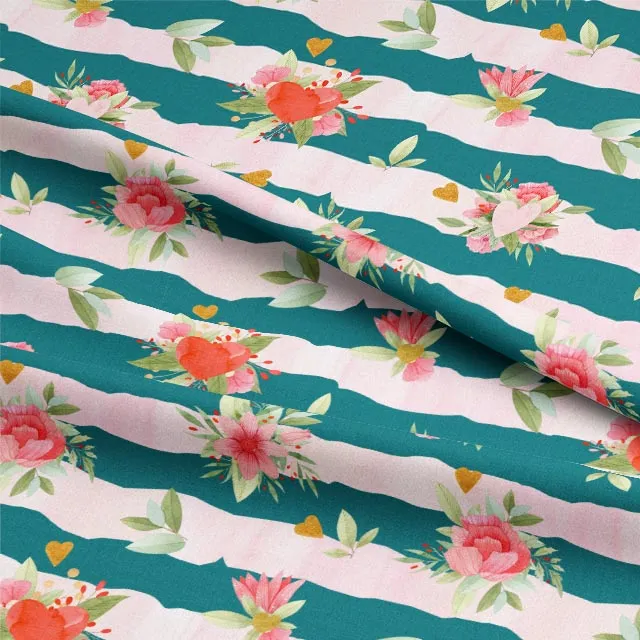 Heart Stripe Cotton Curtain Fabric - Pink