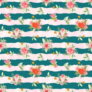 Heart Stripe Cotton Curtain Fabric - Pink