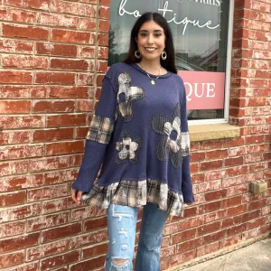 Indigo Knitted Patterned Long Sleeve