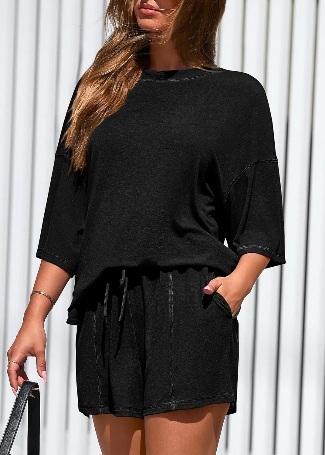 KIRUNDO 2 Piece Sets for Women Summer Lounge Sets Casual Oversized Tshirts Shorts Matching Airport Travel Outfit Postpartum