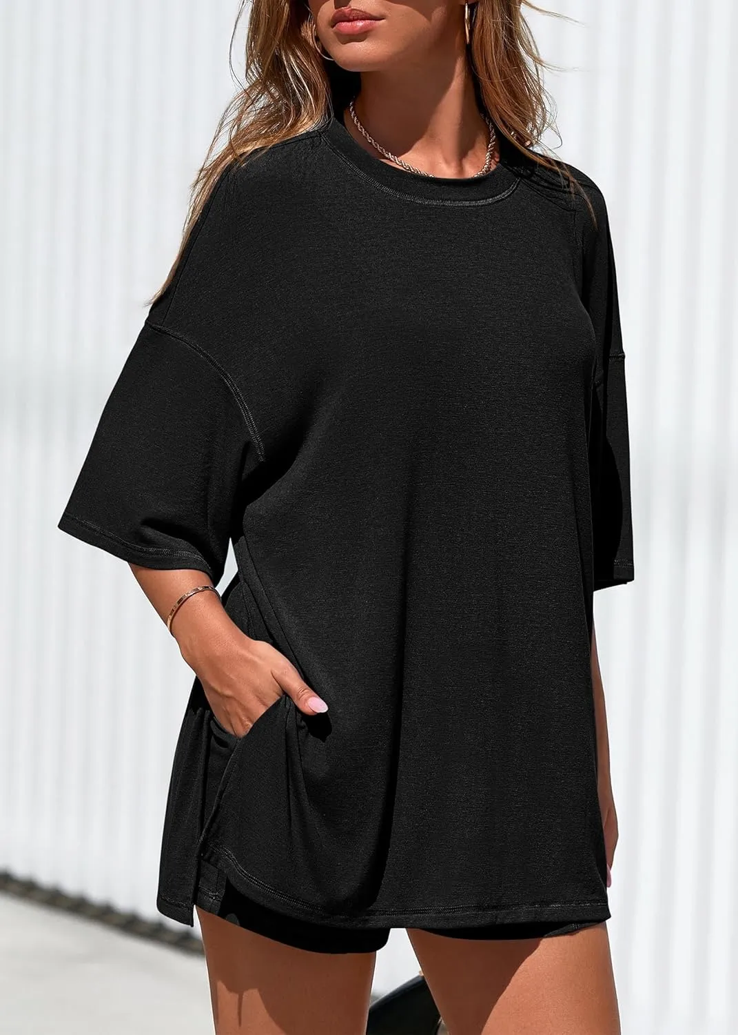 KIRUNDO 2 Piece Sets for Women Summer Lounge Sets Casual Oversized Tshirts Shorts Matching Airport Travel Outfit Postpartum