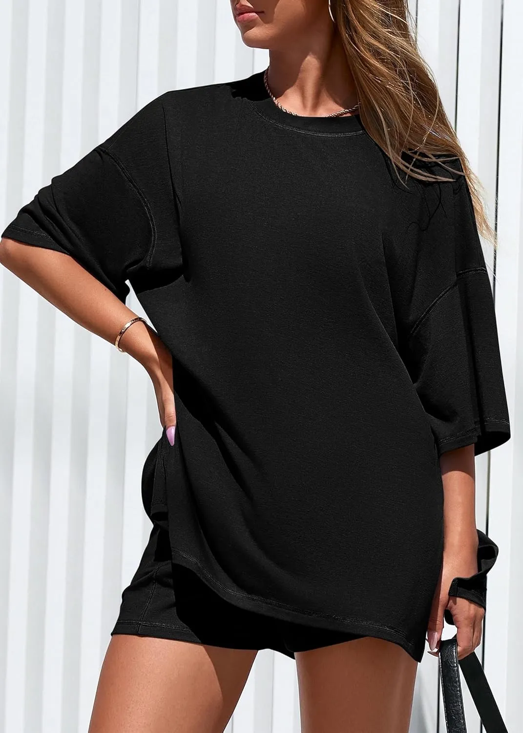 KIRUNDO 2 Piece Sets for Women Summer Lounge Sets Casual Oversized Tshirts Shorts Matching Airport Travel Outfit Postpartum