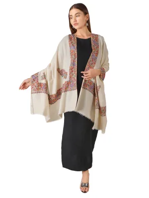 Luxurious Pashmina Shawl with Intricate Border Embroidery (Off White)